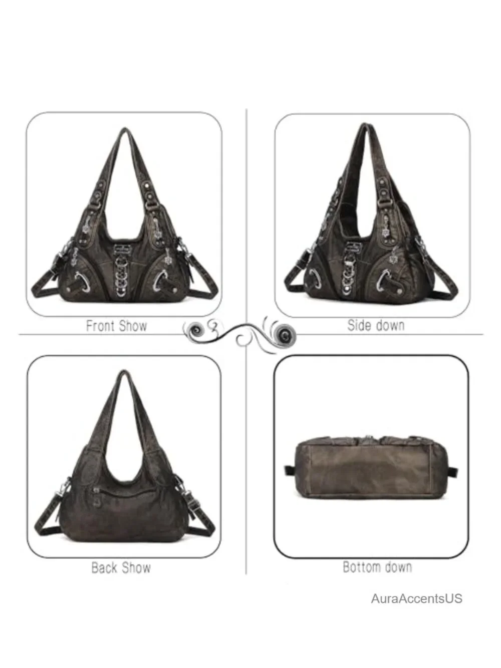 Large Hobo Satchel Handbag Washed PU Leather Shoulder Bag with Pockets